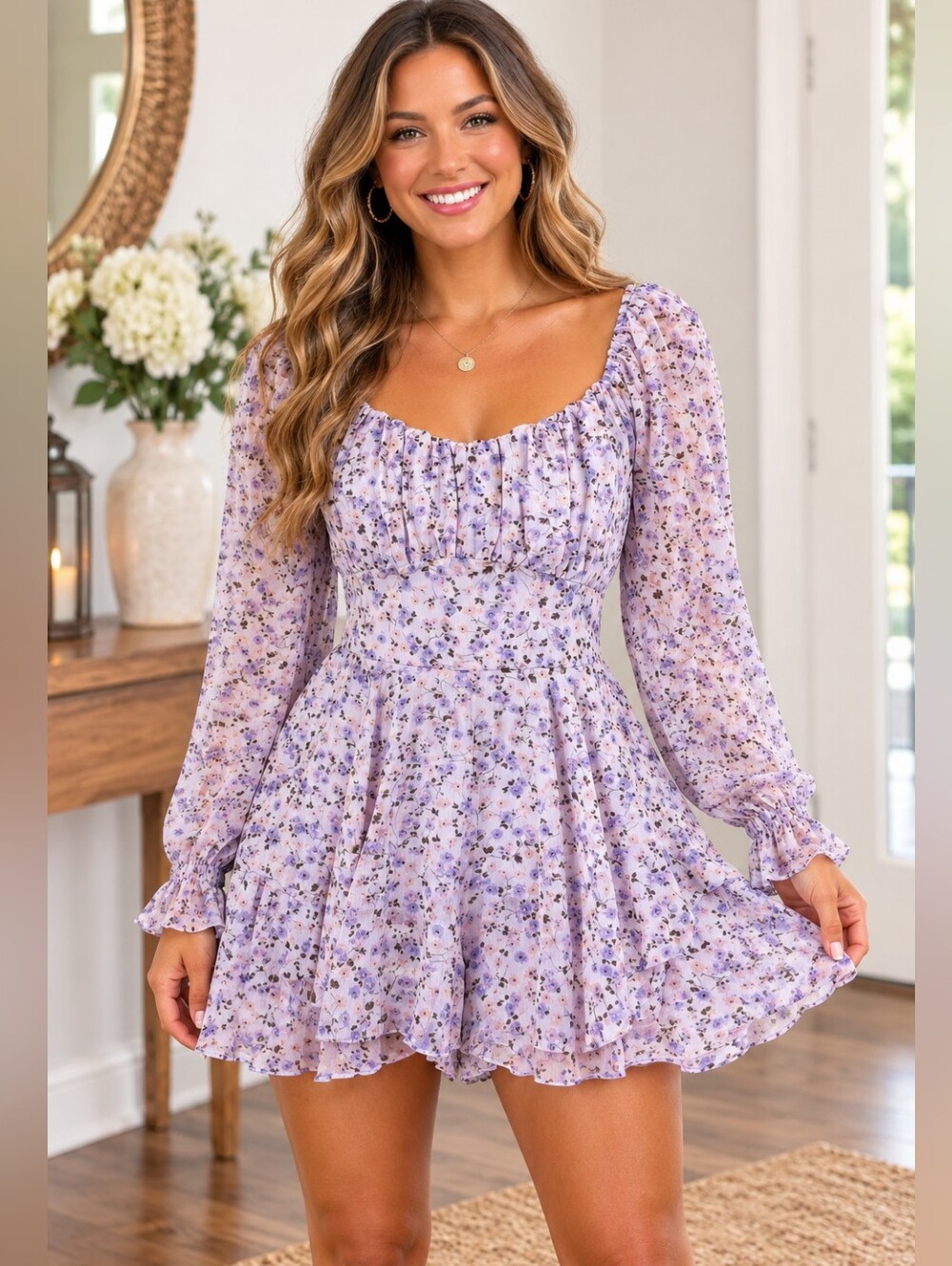 Inspired Hearts Lavender Floral Boho Romper